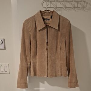 Women's Tan Genuine Suede Single-breasted Zip-front Jacket (Size M/US 10)